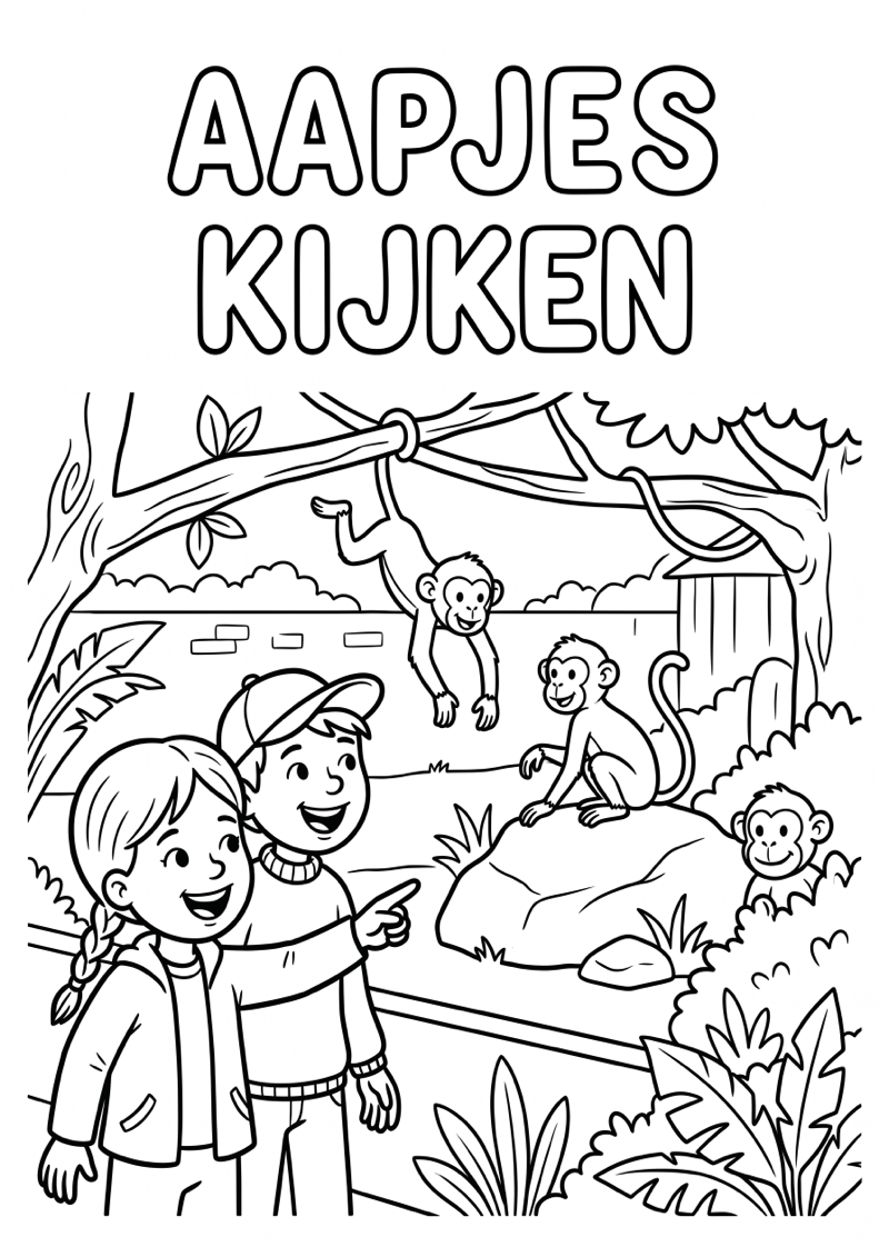 Aapjes Kijken Kleurplaat — gratis kleurplaat