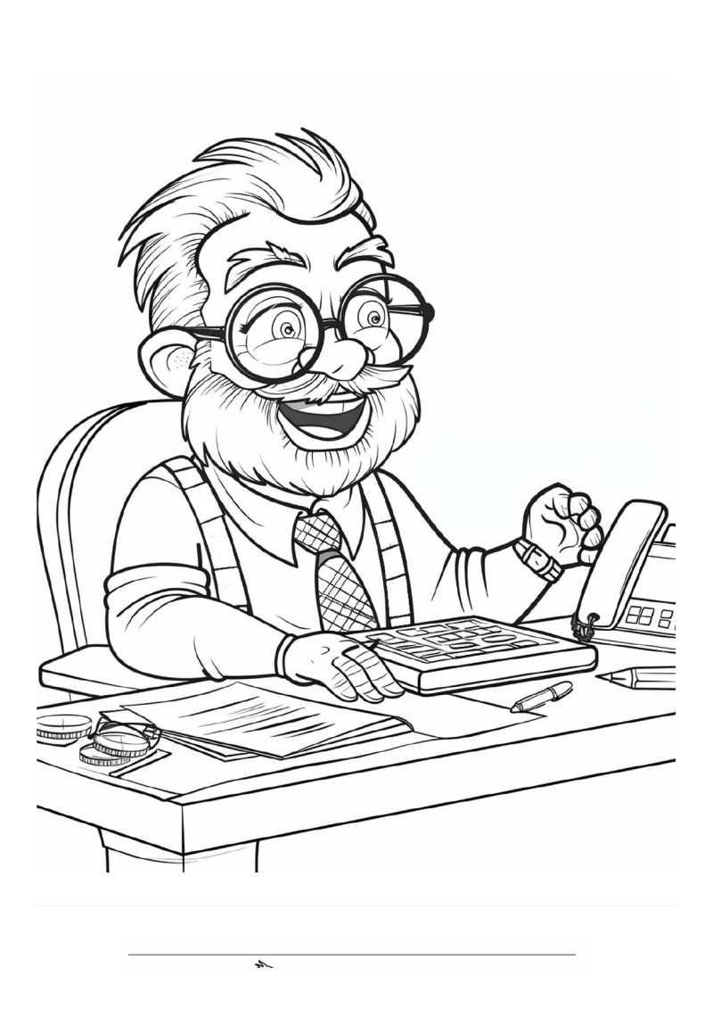 Accountant Lachend Bureau Kleurplaat