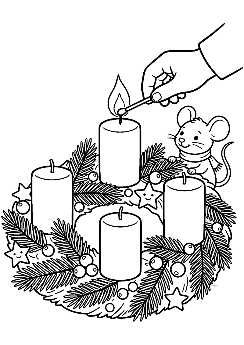 Adventskaars Aansteken Kleurplaat — gratis kleurplaat printen