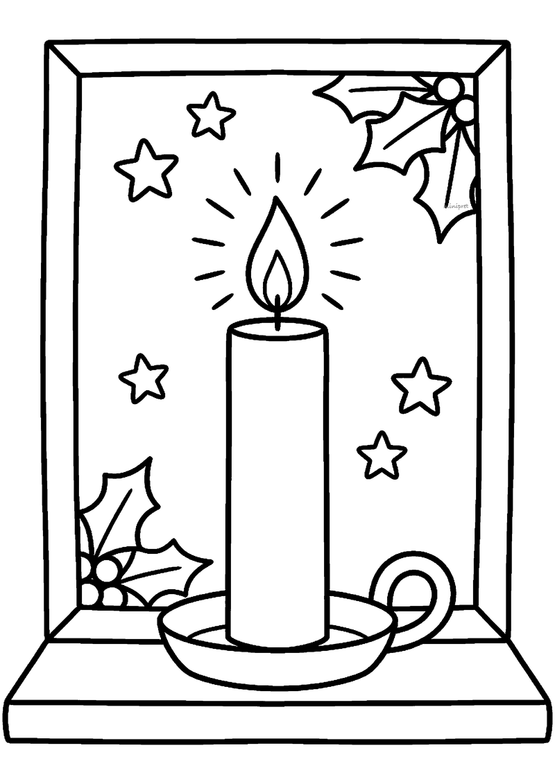 Adventskaars in Venster Kleurplaat — gratis kleurplaat printen