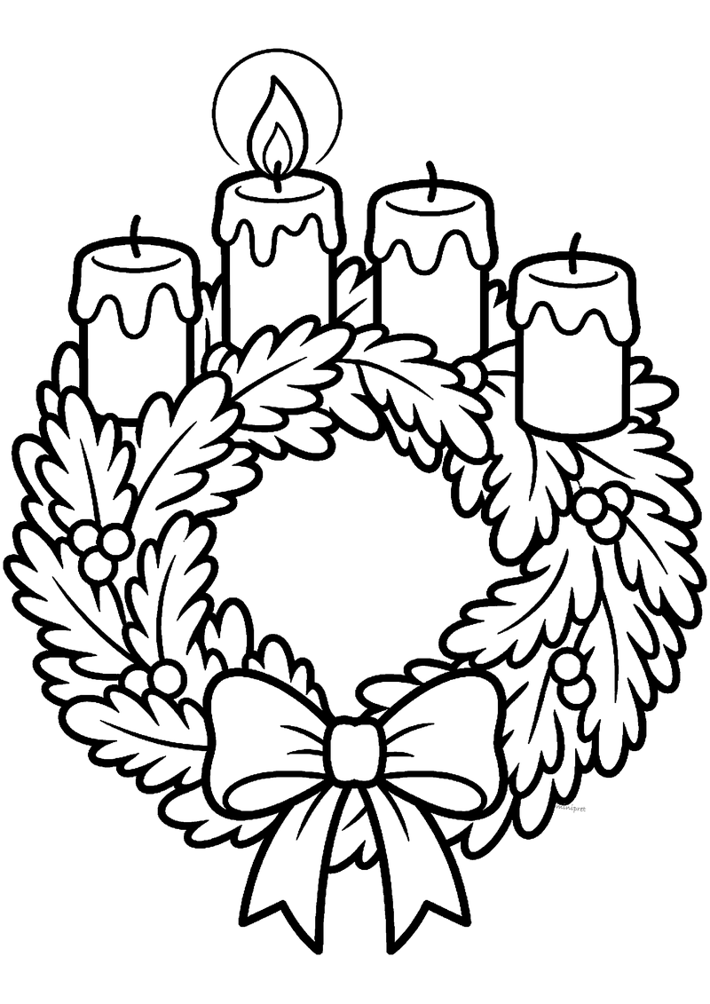 Adventskrans met Vier Kaarsen Kleurplaat — gratis kleurplaat printen