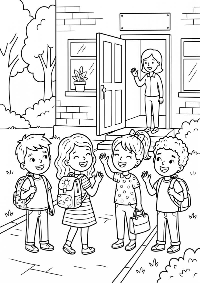Afscheid Nemen bij School Einde Schooljaar Kleurplaat