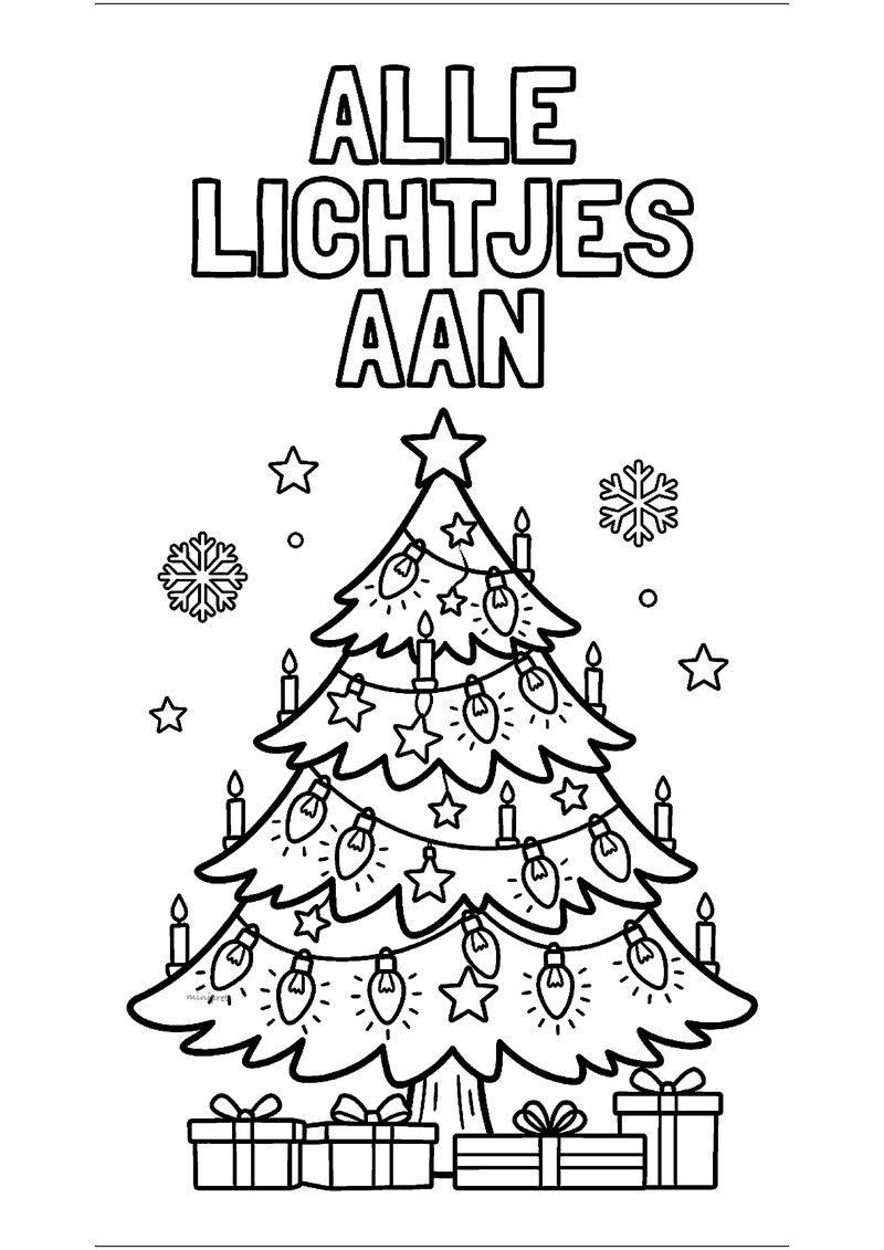 Alle Lichtjes aan Kerst Kleurplaat — gratis kleurplaat printen