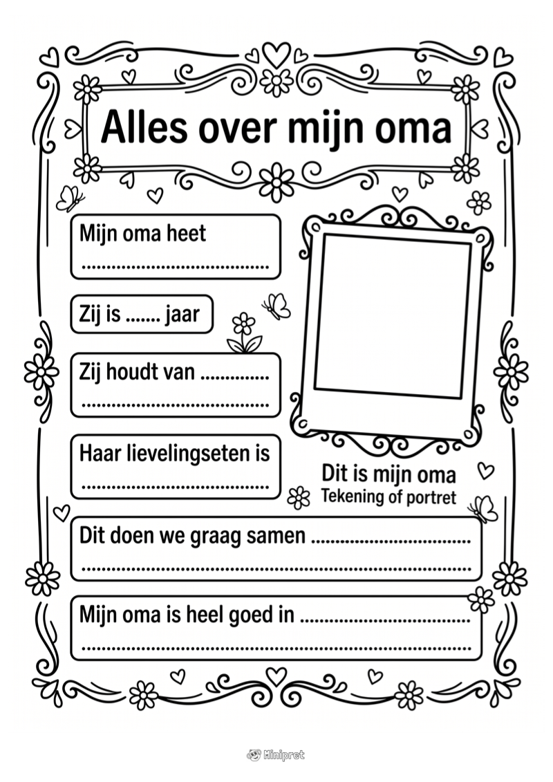 Alles over mijn oma invulblad