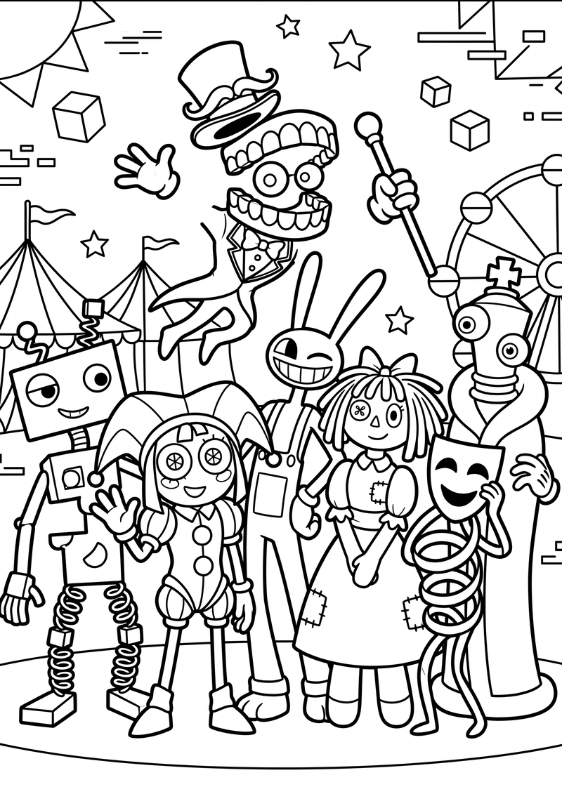 Amazing Digital Circus Groep Kleurplaat — gratis kleurplaat printen