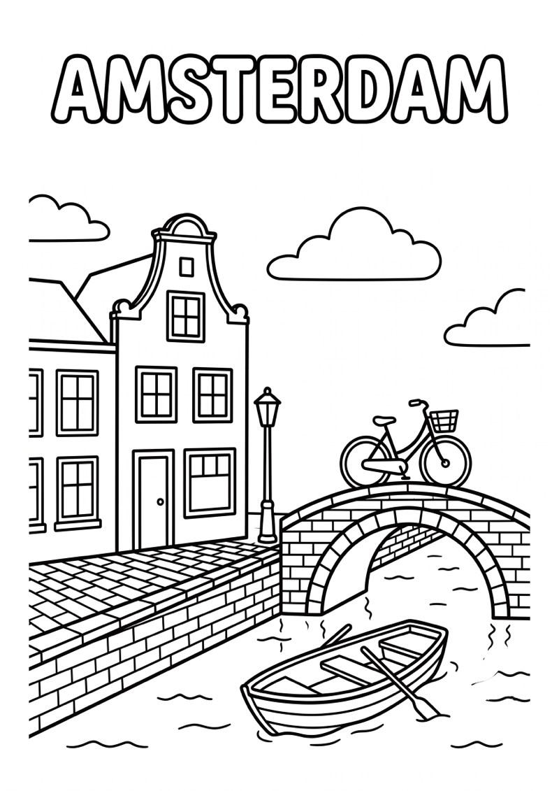 Amsterdam Kleurplaat — gratis kleurplaat printen