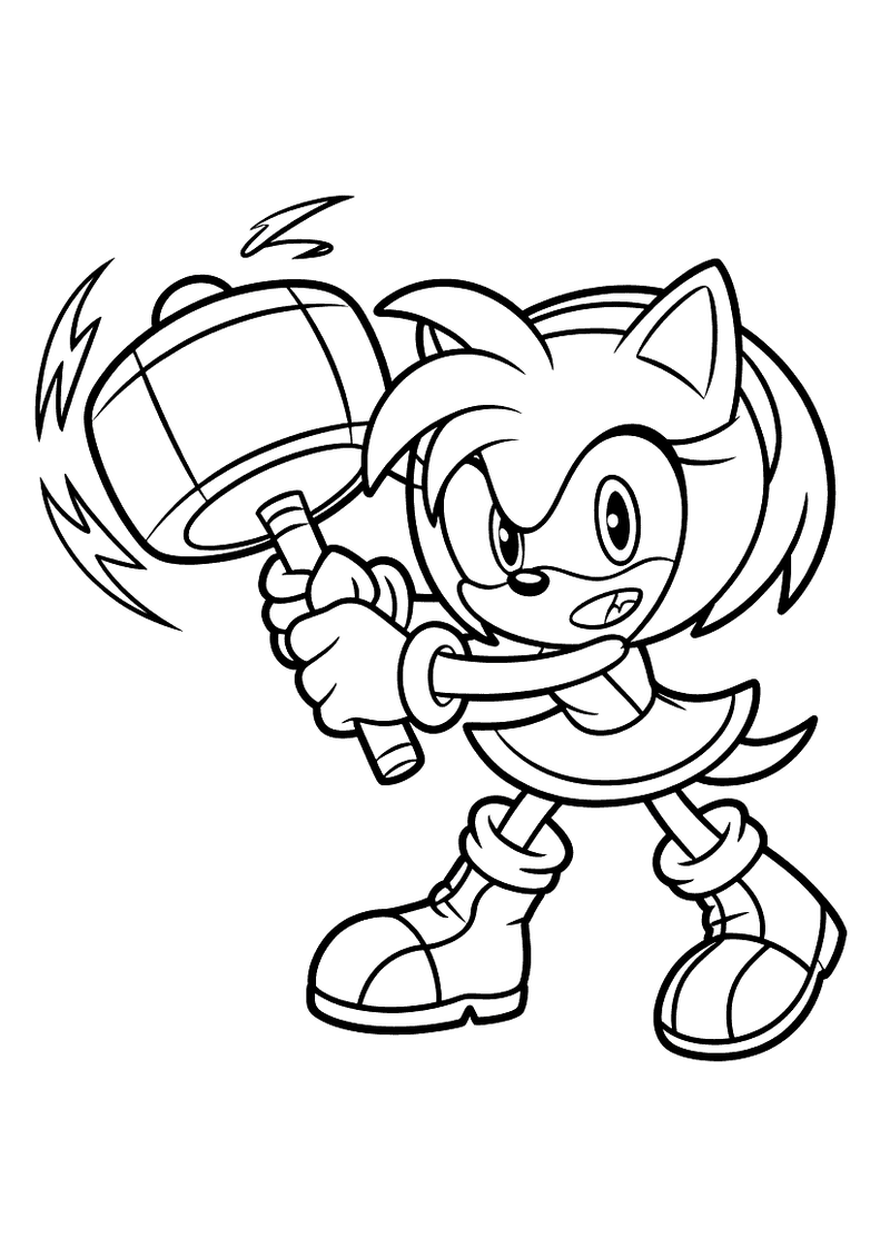 Amy rose met hamer kleurplaat