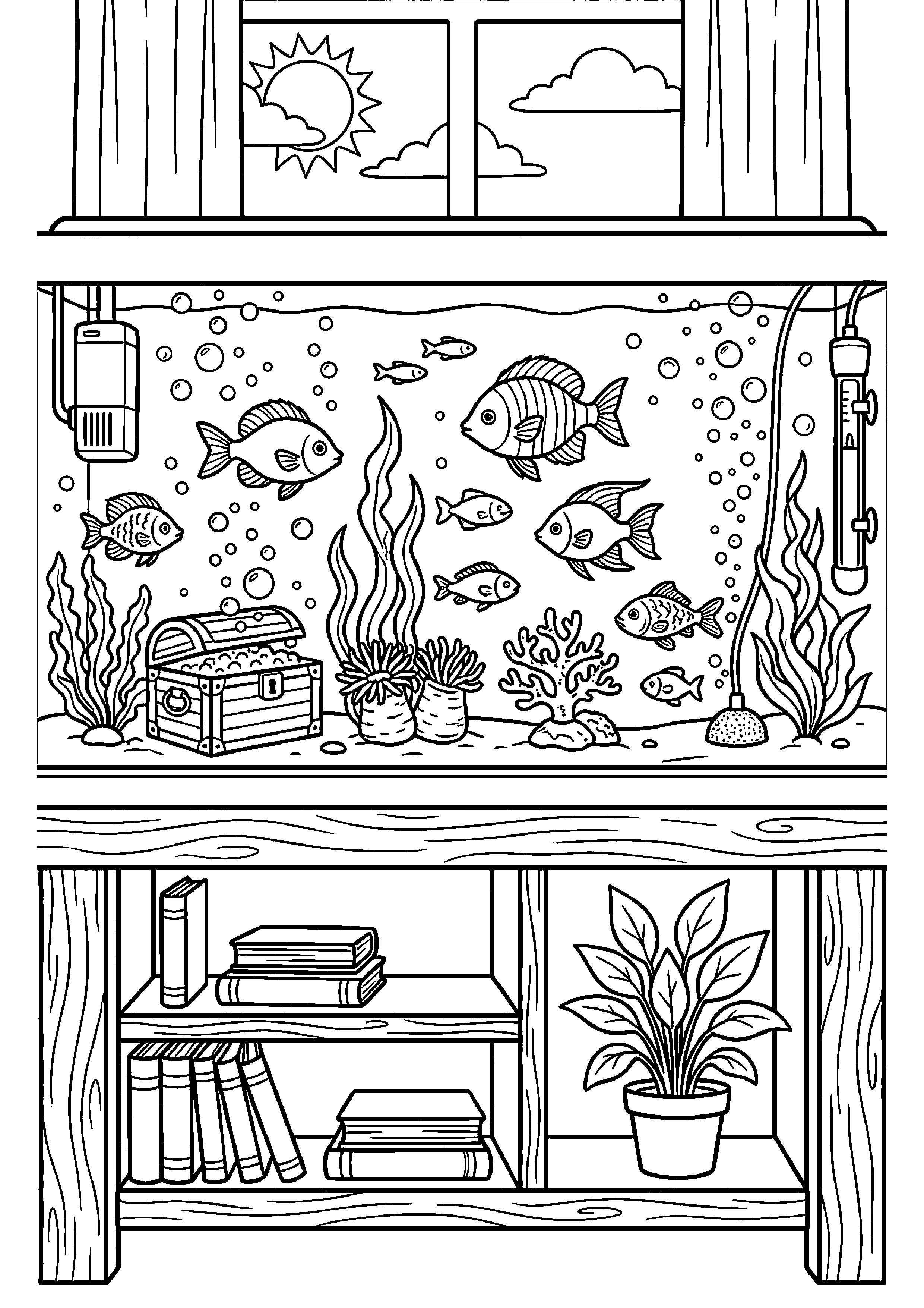 Aquarium met bubbels en planten kleurplaat — gratis kleurplaat