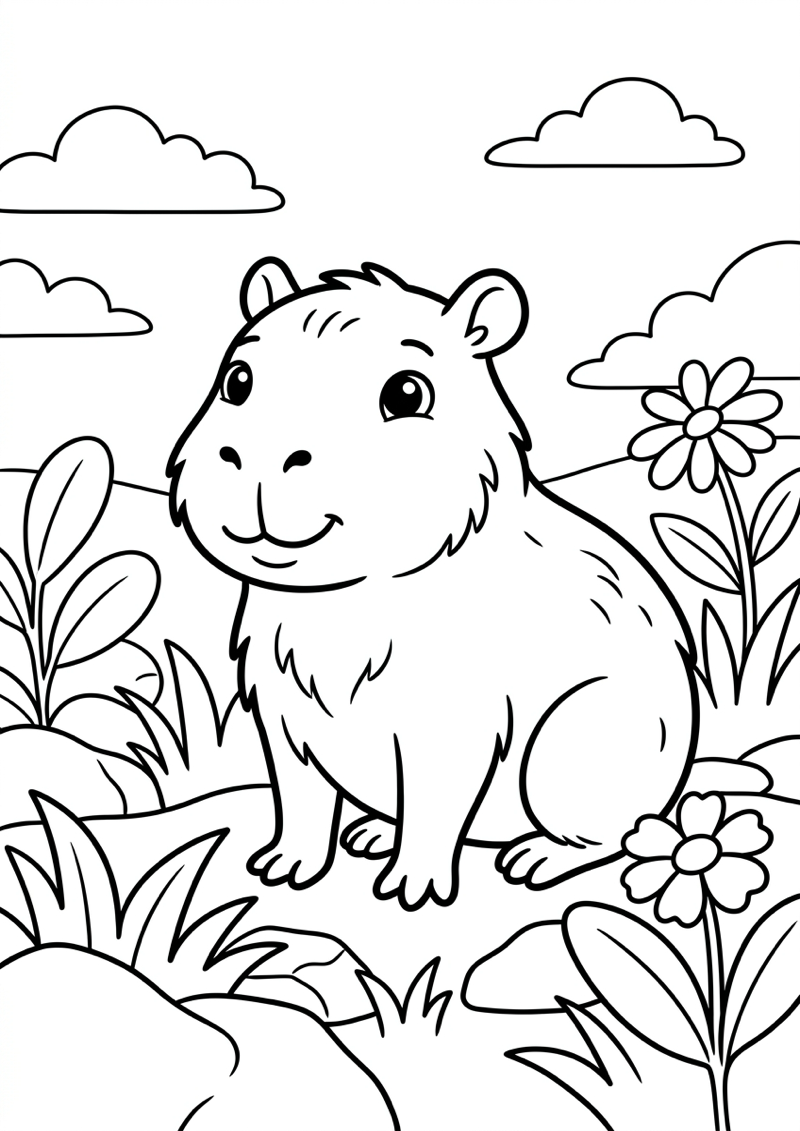 Baby Capibara Kleurplaat — gratis kleurplaat