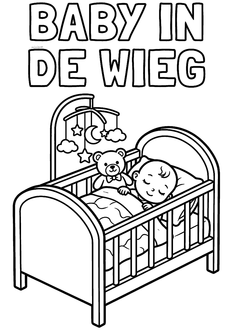 Baby in de wieg kleurplaat