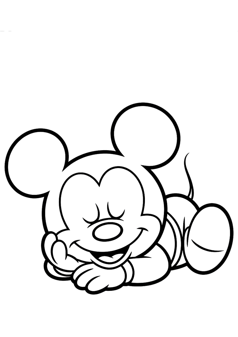 Baby Mickey Slaapt Eenvoudig Kleurplaat — gratis kleurplaat printen