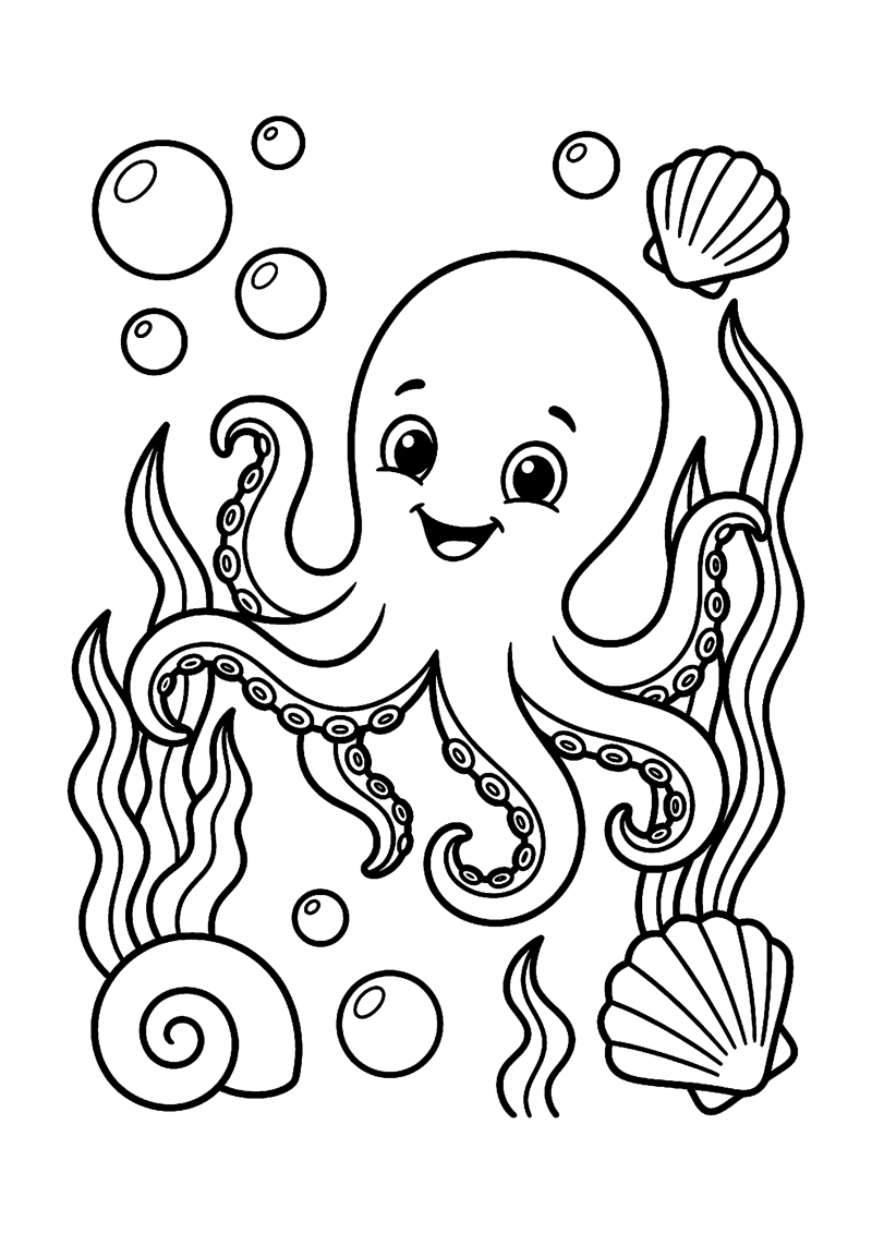 Octopus onder water kleurplaat