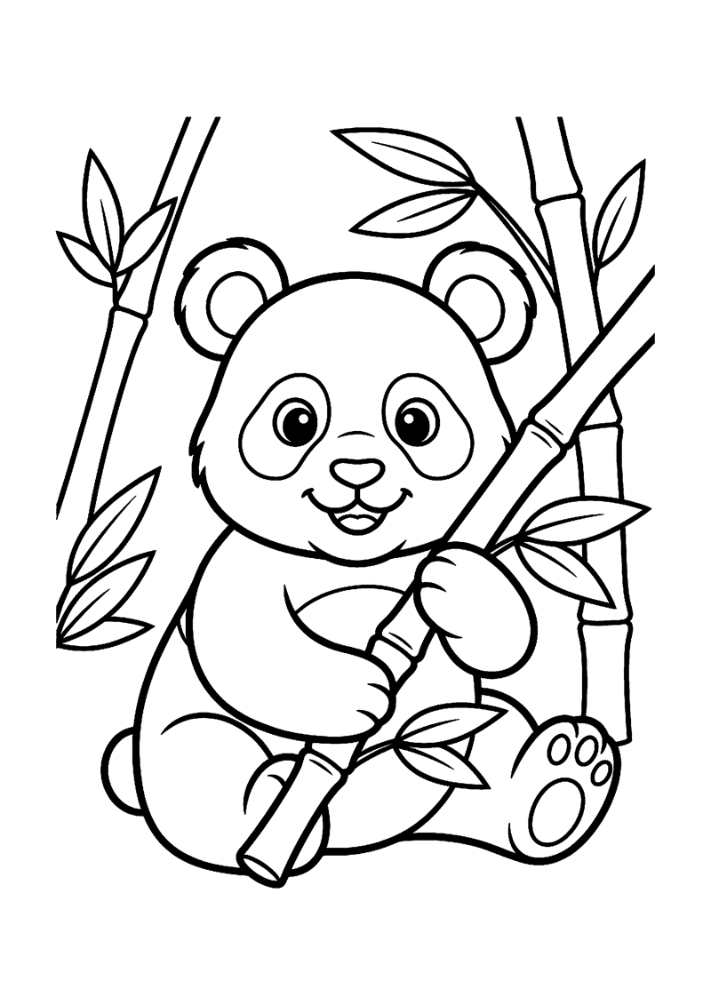 Baby panda met bamboe kleurplaat