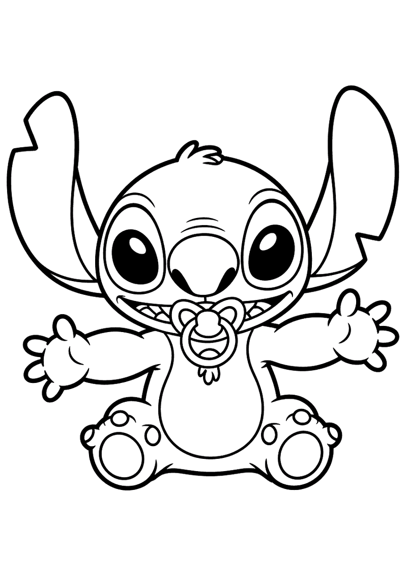 Baby Stitch met fopspeen kleurplaat