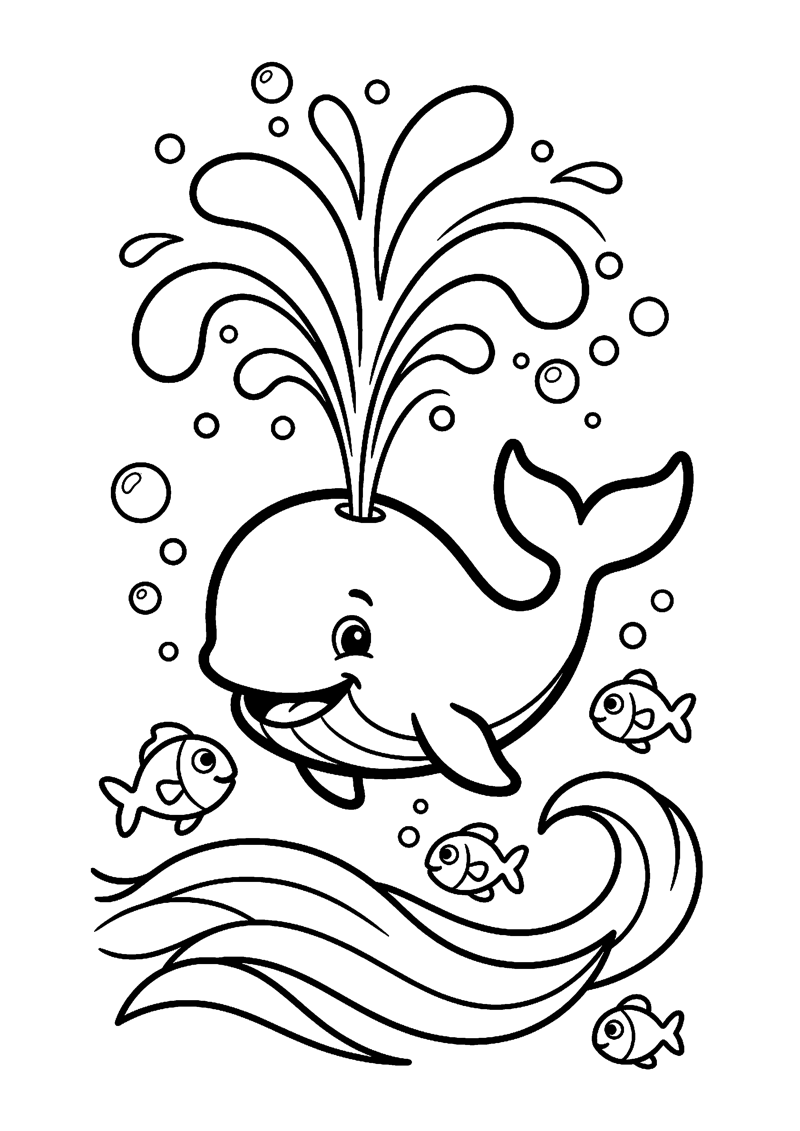 Walvis met fontein in zee kleurplaat