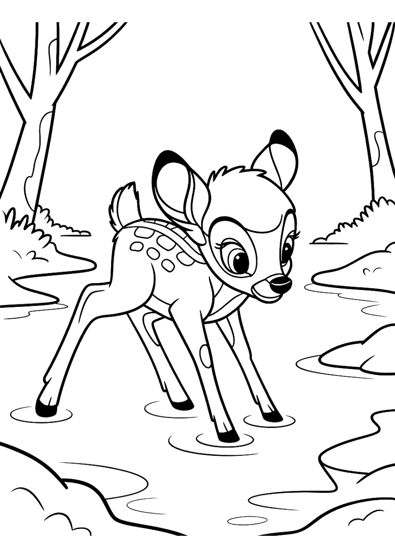 Bambi Loopt op IJs Kleurplaat — gratis kleurplaat printen