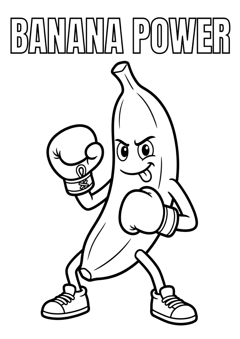 Banaan Bokshandschoenen Banana Power Kleurplaat — gratis kleurplaat printen