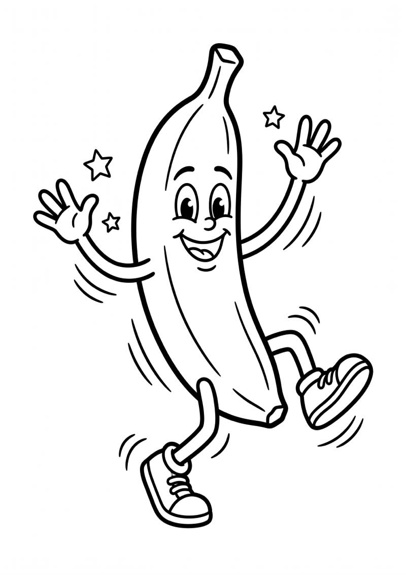 Banaan die Danst Kleurplaat — gratis kleurplaat printen