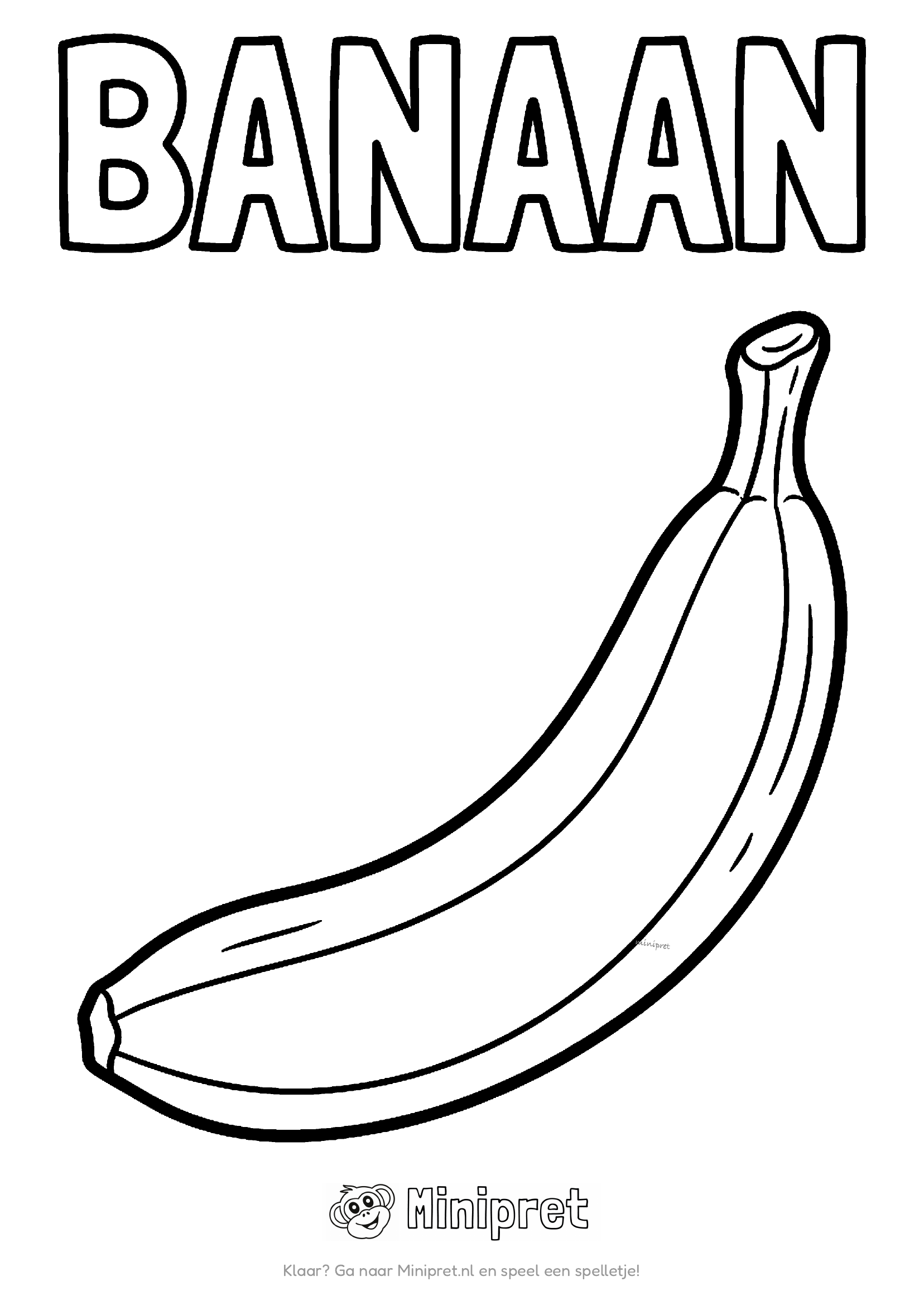 Banaan als kleurplaat: gebogen banaan in zijn schil met klein stengeltje