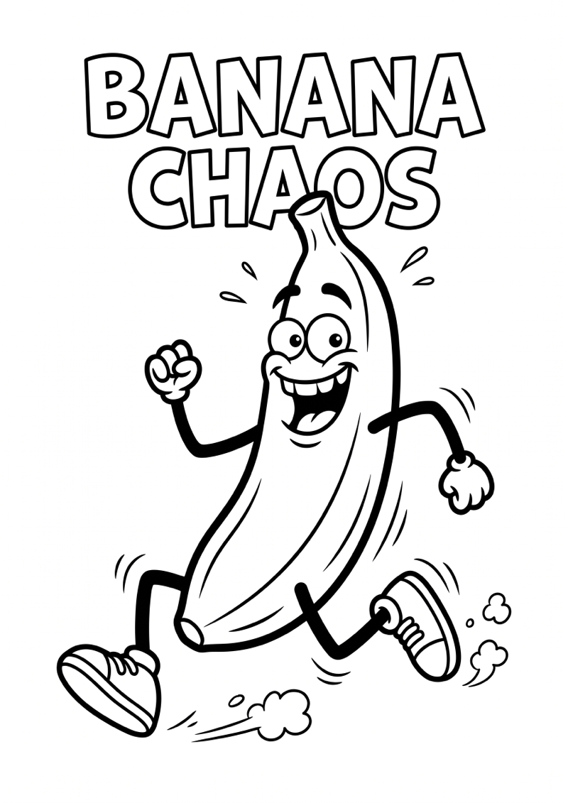 Banaan Rent Banana Chaos Kleurplaat — gratis kleurplaat printen