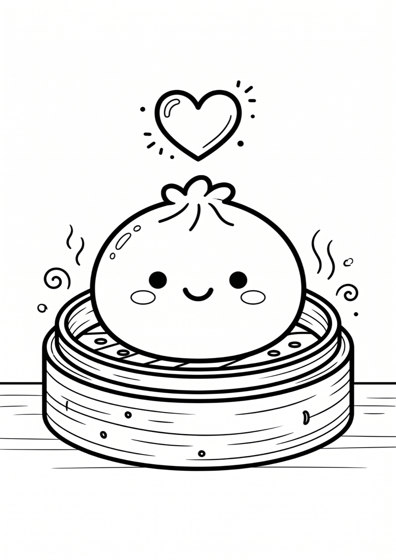 Bao Bun met Hartje Kleurplaat