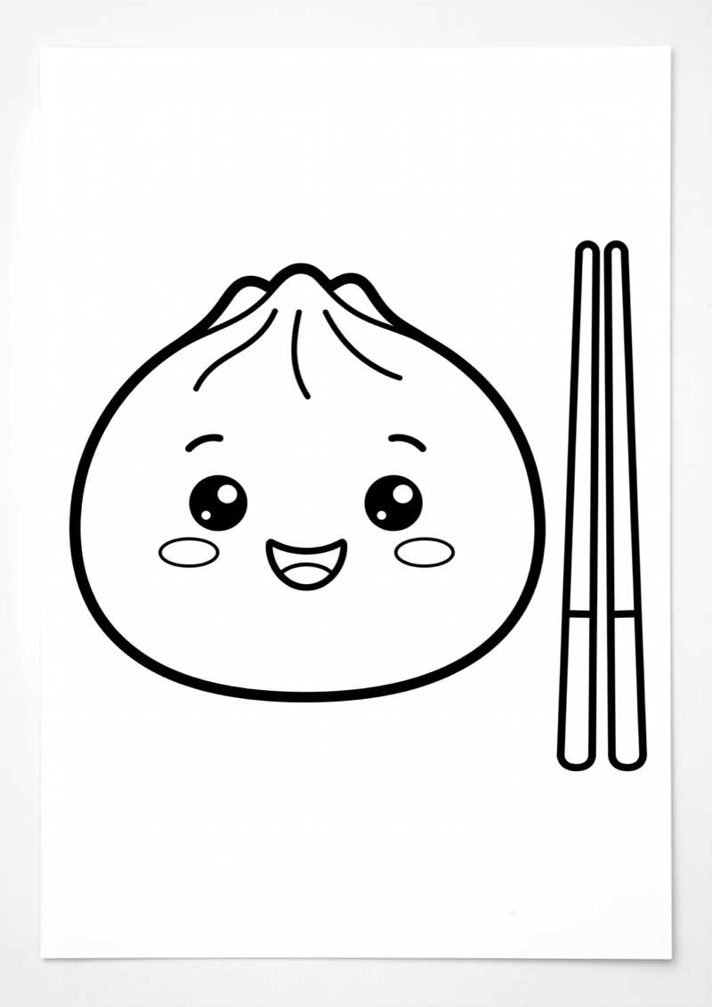 Bao Bun met Stokjes Kleurplaat — gratis kleurplaat