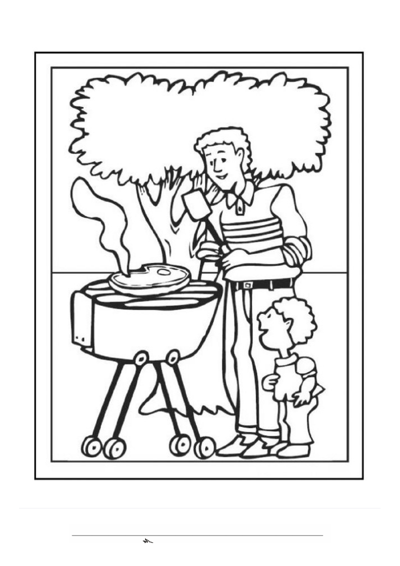Barbecue met papa Kleurplaat — gratis kleurplaat