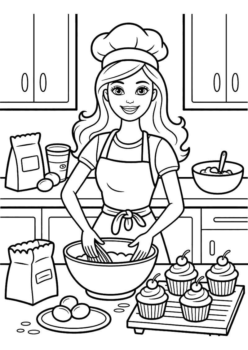 Barbie Bakt Cupcakes Kleurplaat