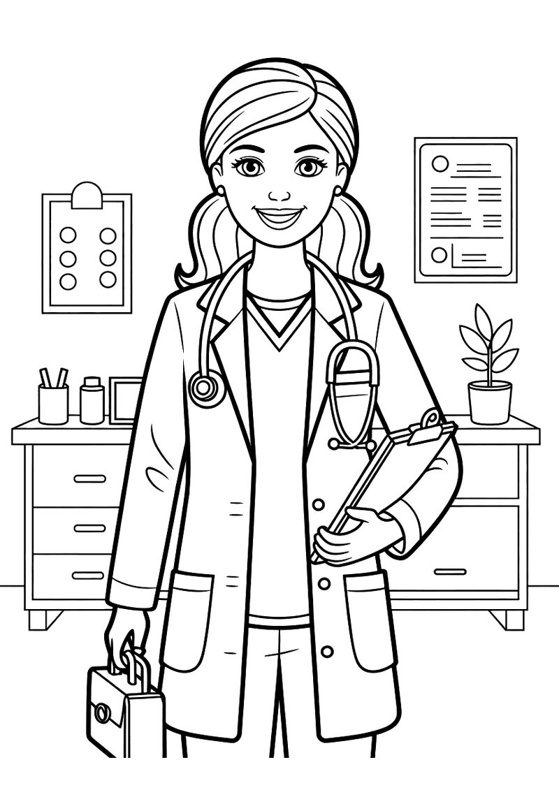 Barbie als dokter kleurplaat — gratis kleurplaat printen
