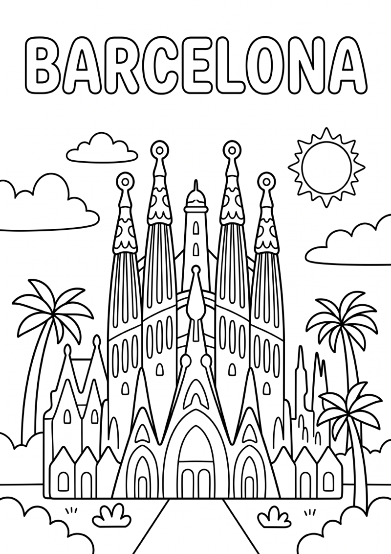 Barcelona Kleurplaat — gratis kleurplaat printen