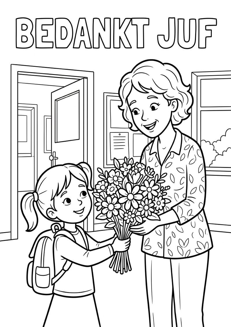 Bedankt Juf Bloemen Kleurplaat — gratis kleurplaat