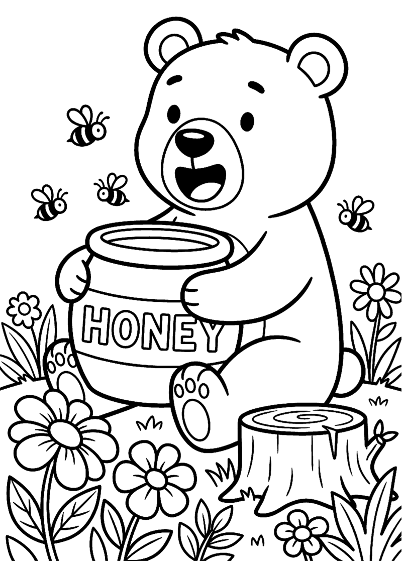 Beer met honing kleurplaat — gratis kleurplaat