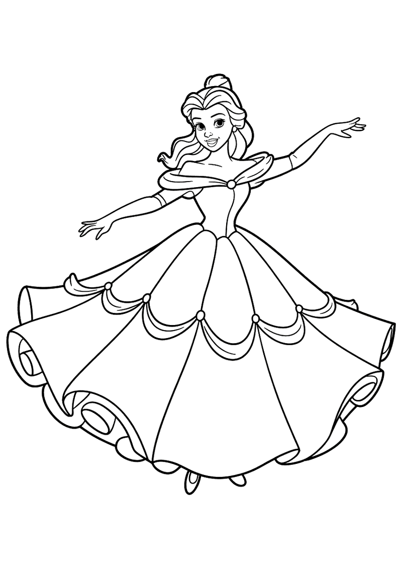 Belle Danst in Gouden Baljurk Kleurplaat — gratis kleurplaat printen
