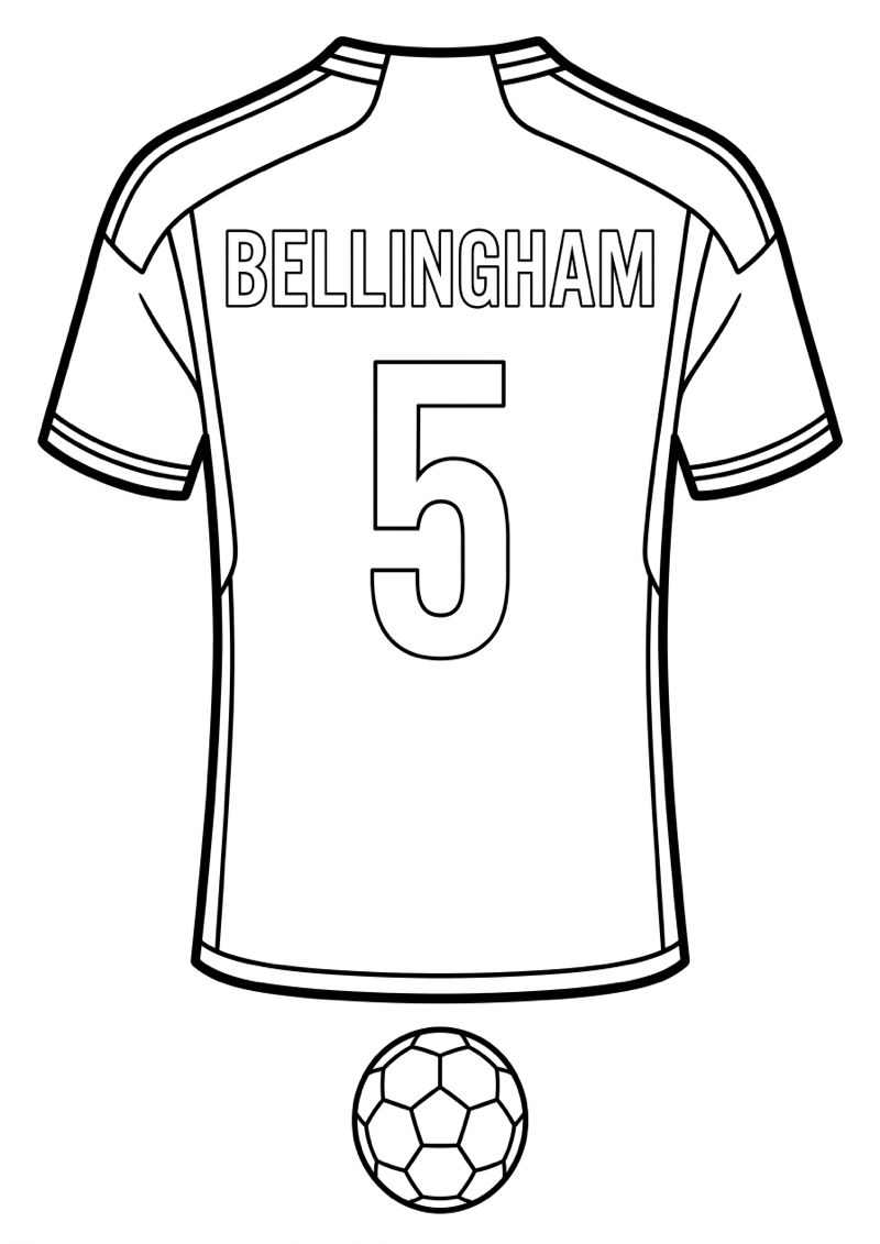 Bellingham Voetbalshirt Kleurplaat — gratis kleurplaat printen