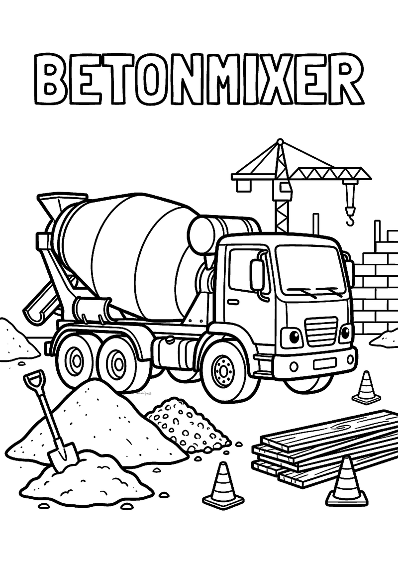 Betonmixer op de bouwplaats kleurplaat