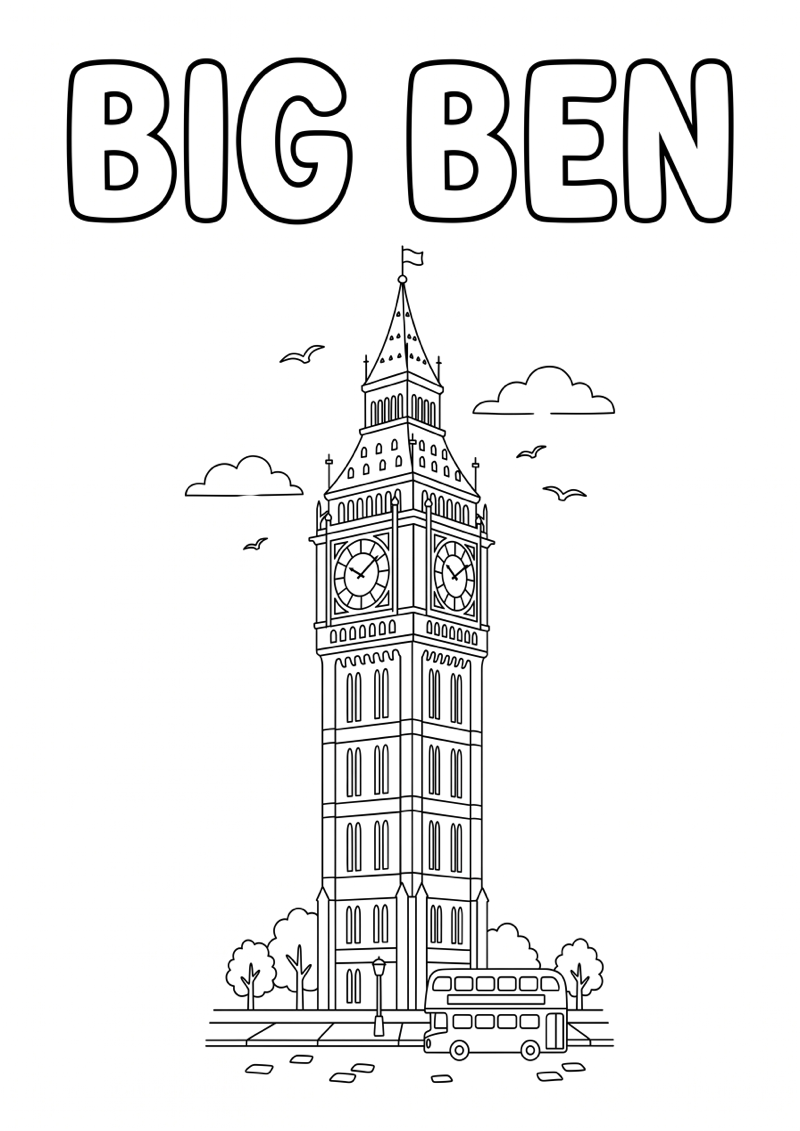 Big Ben Kleurplaat — gratis kleurplaat printen