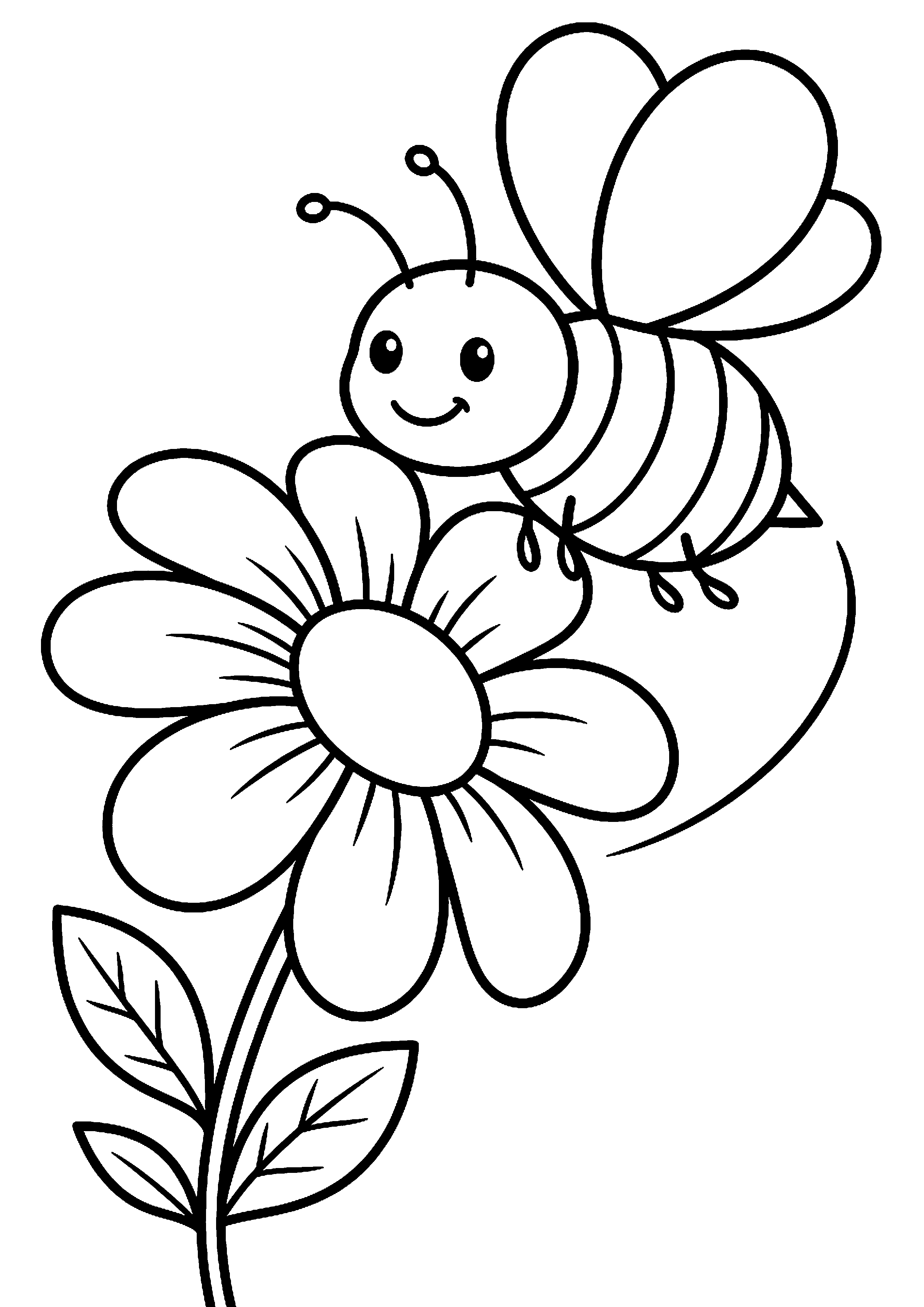 Bij vliegt rond bloem kleurplaat