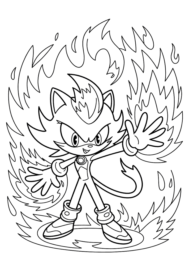 Blaze the cat met vuur kleurplaat