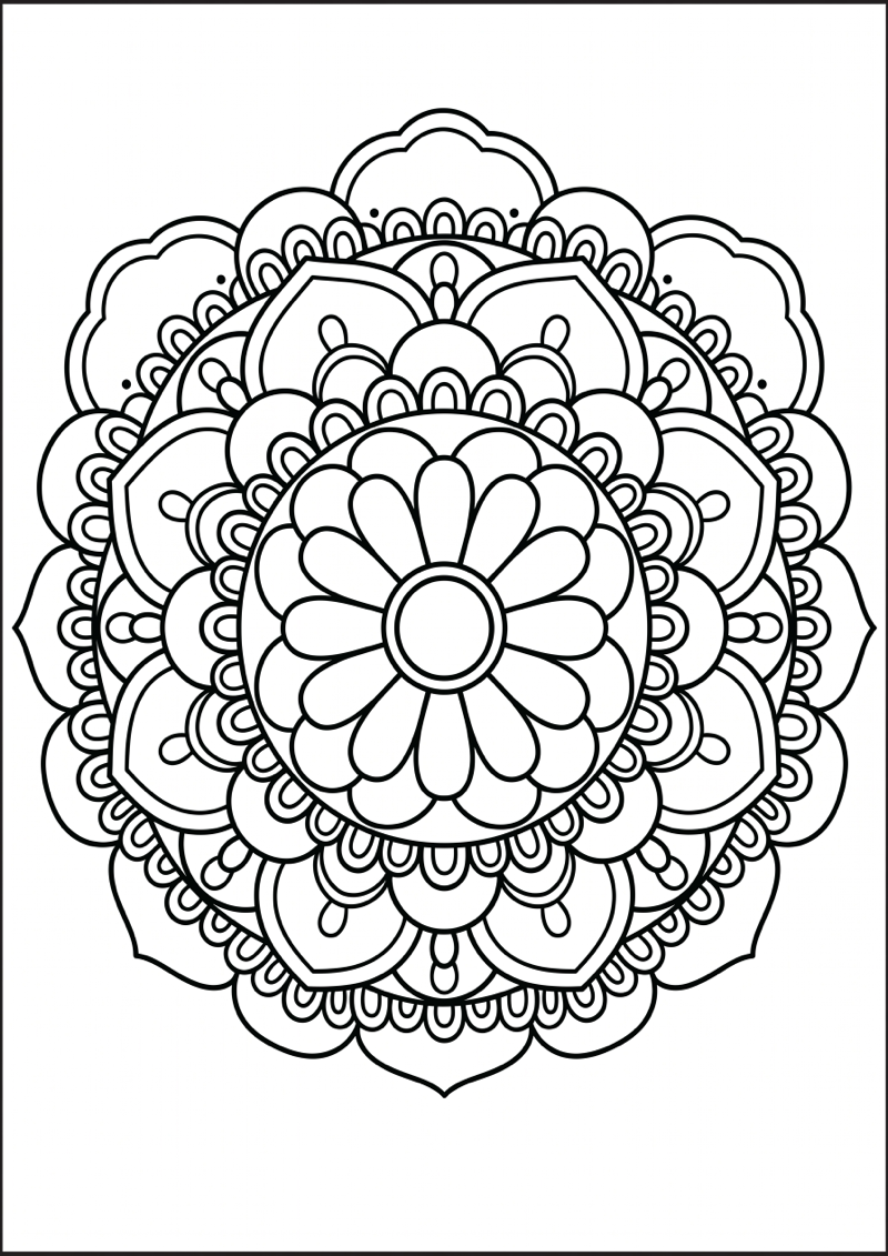 Bloemblaadjes in Ringen Mandala Kleurplaat