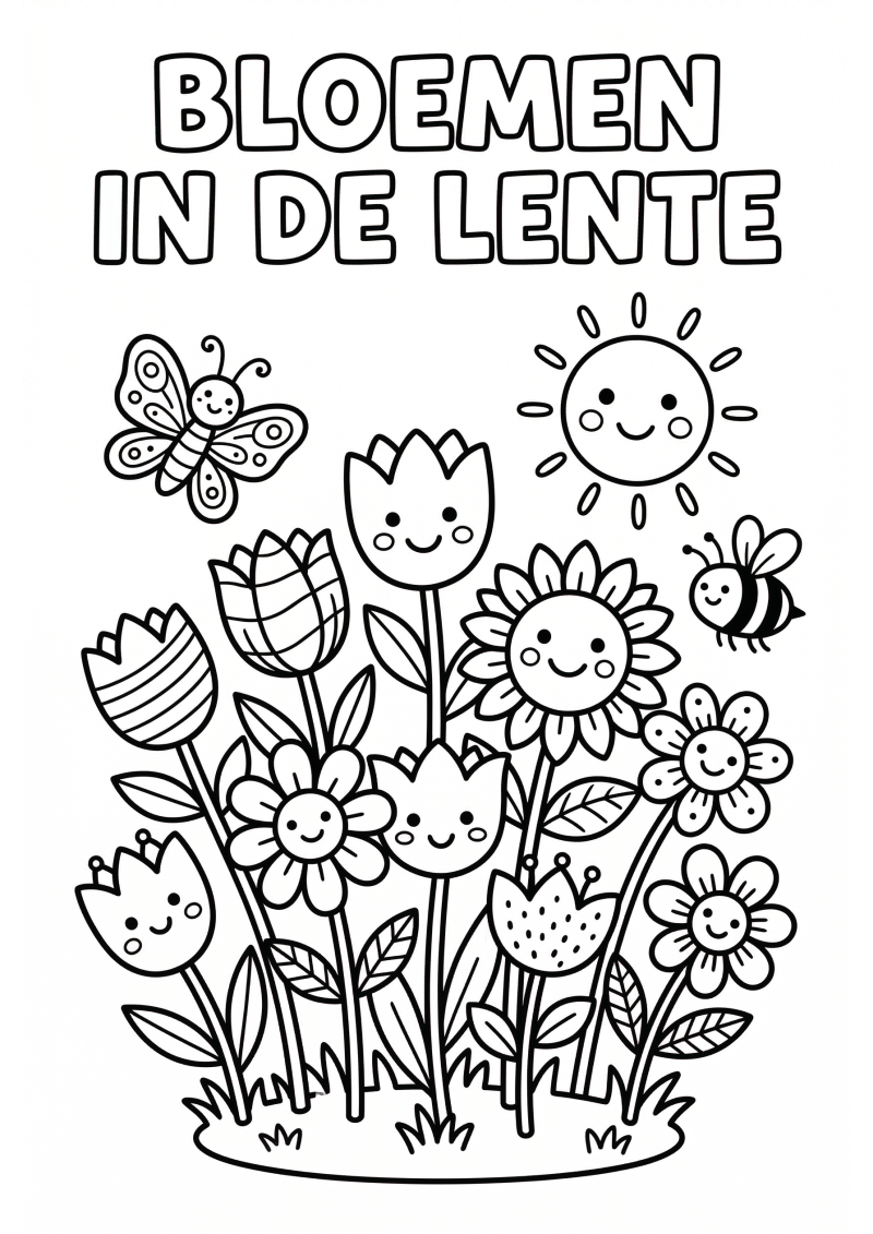 Bloemen in de Lente Kleurplaat — gratis kleurplaat