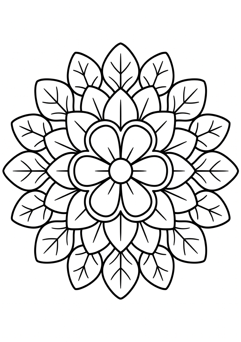 Bloemenblad Mandala Kleurplaat