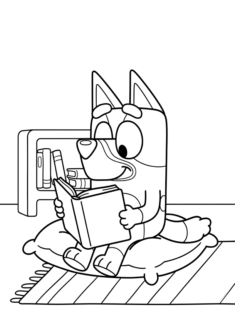 Bluey Leest Boek Kleurplaat — gratis kleurplaat