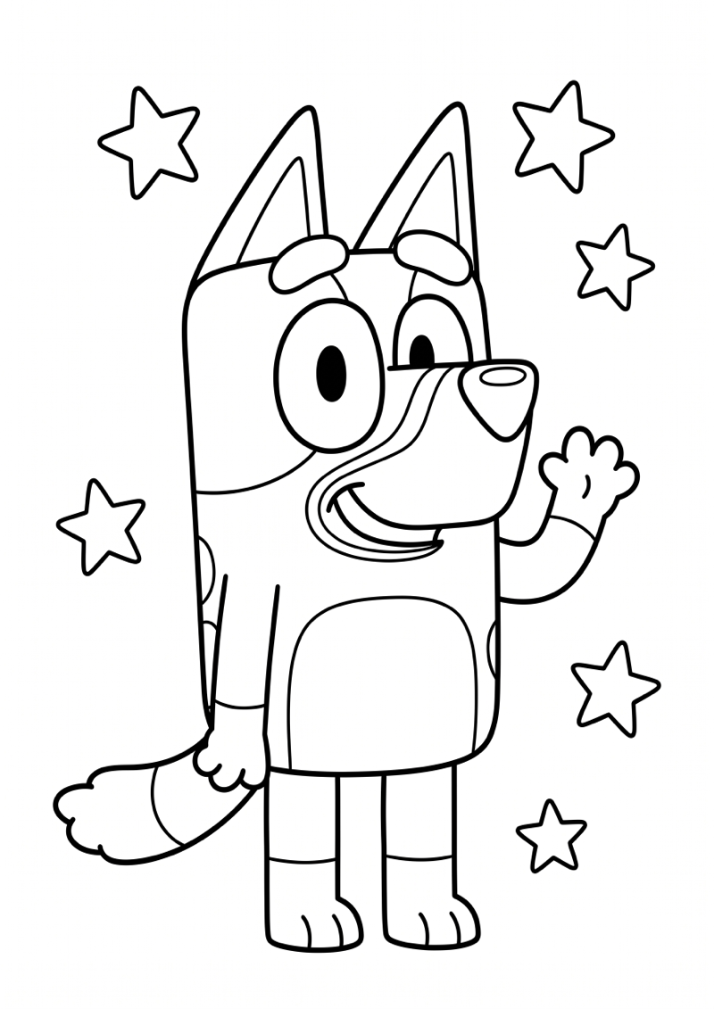 Bluey met Glimlach en Sterretjes Kleurplaat — gratis kleurplaat