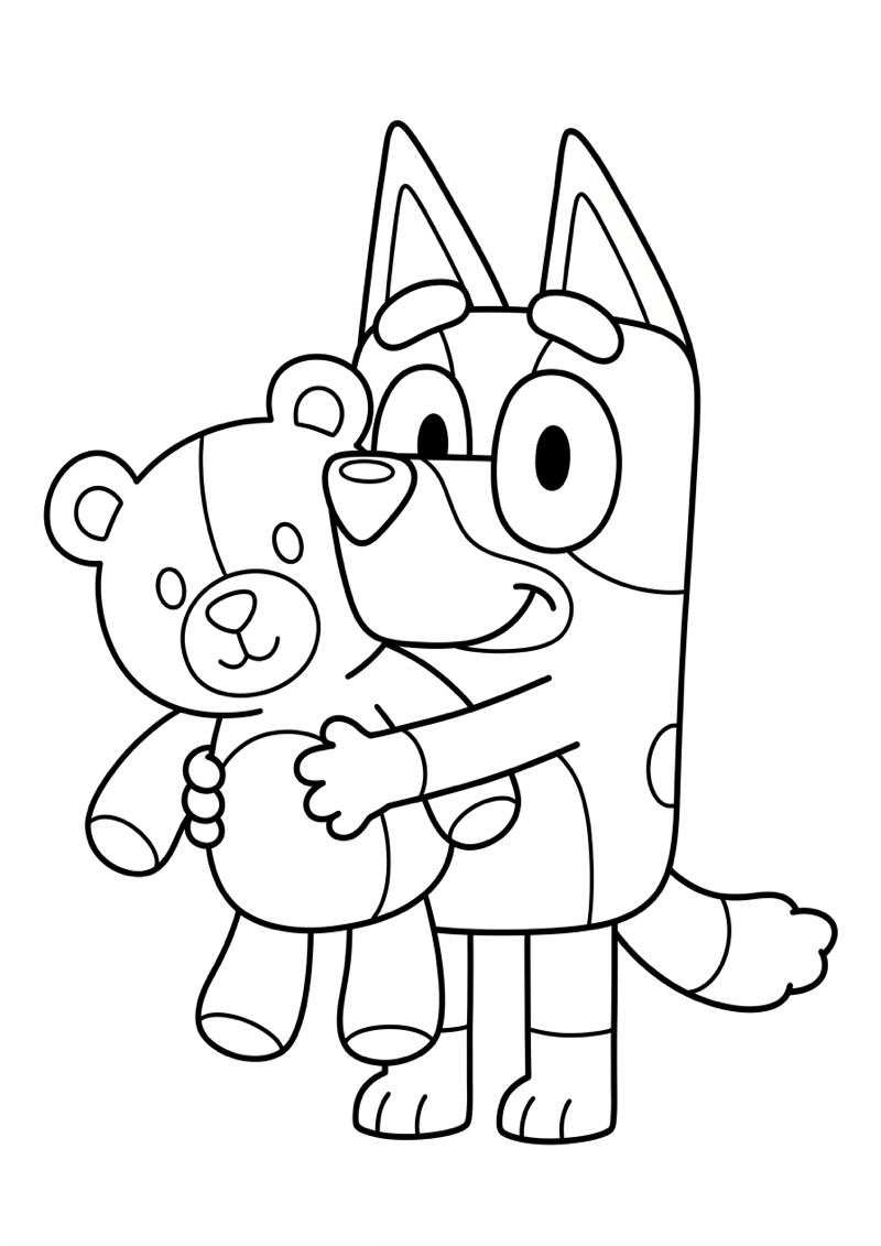 Bluey met Knuffel Kleurplaat — gratis kleurplaat