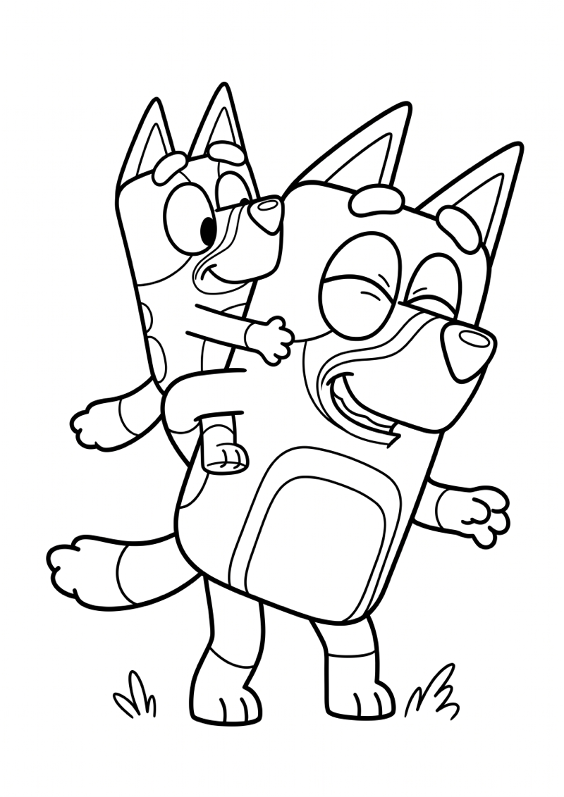 Bluey met Vader Speels Moment Kleurplaat — gratis kleurplaat