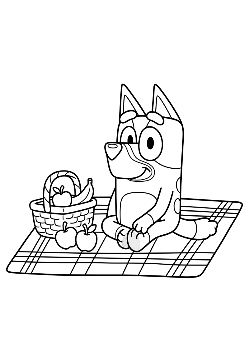 Bluey op Picknickkleed Kleurplaat — gratis kleurplaat