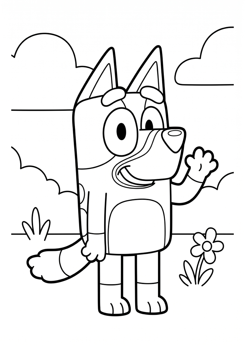 Bluey Zwaait Kleurplaat — gratis kleurplaat