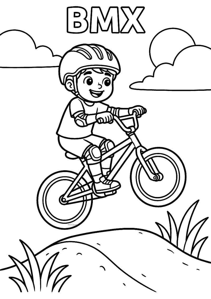 BMX sprong over de heuvel kleurplaat