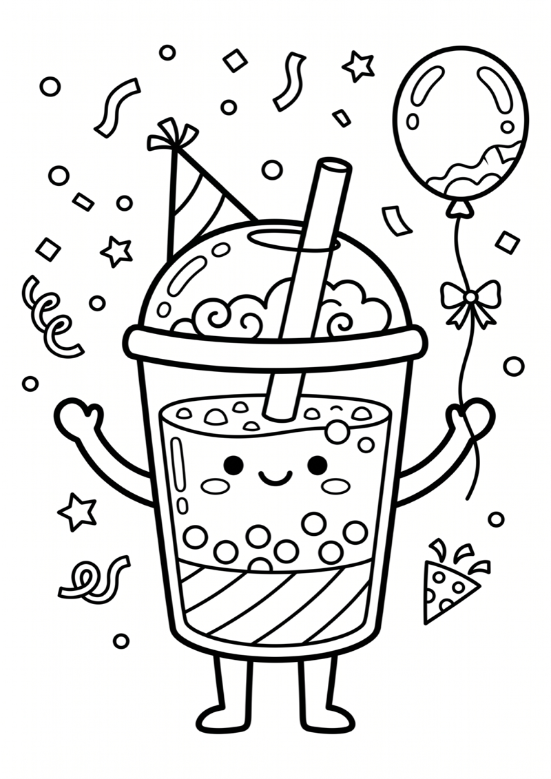 Boba Karakter Feest Kleurplaat — gratis kleurplaat