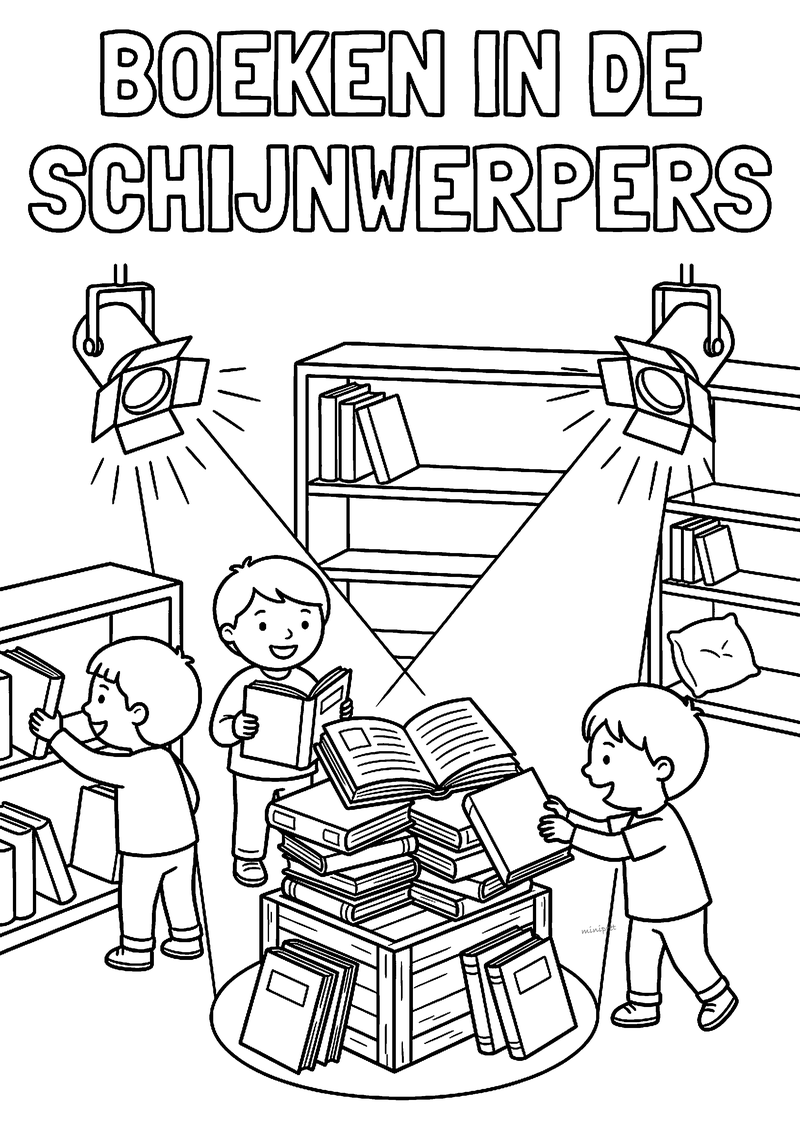 Boeken in de schijnwerpers kleurplaat